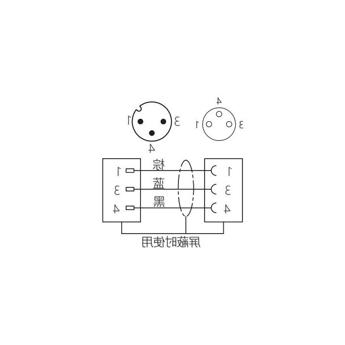 M8转M12 3Pin、M8母头直型转M12公头直型、双端预铸PVC非柔性电缆、灰色护套、63D203-XXX