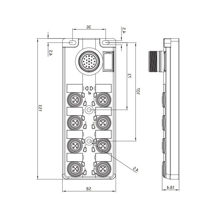 M12分线盒、双通道、PNP、8端口分体式、带LED、M23集成接口基座、24P8LT